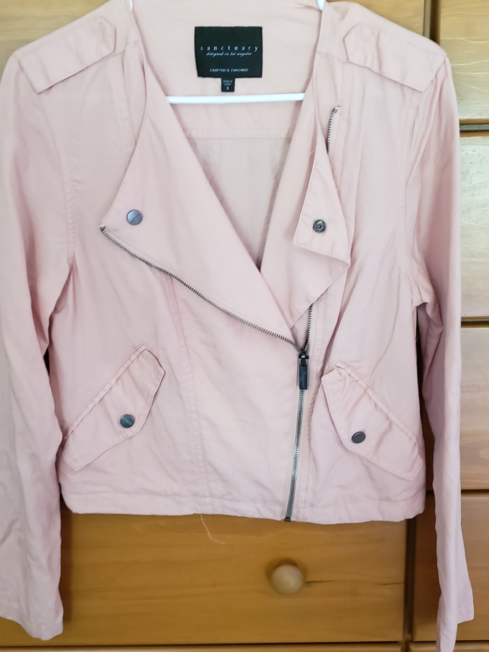 Sanctuary Blush Pink Asymmetrical Zip Moto Jacket